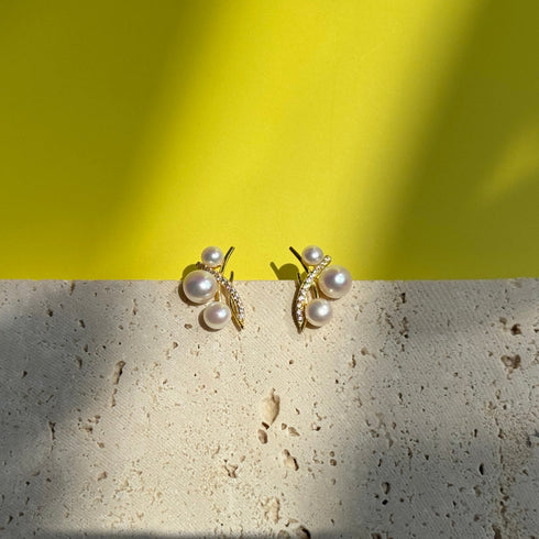 Freshwater Pearl Tree Branch Earrings - 18K Gold Vermeil